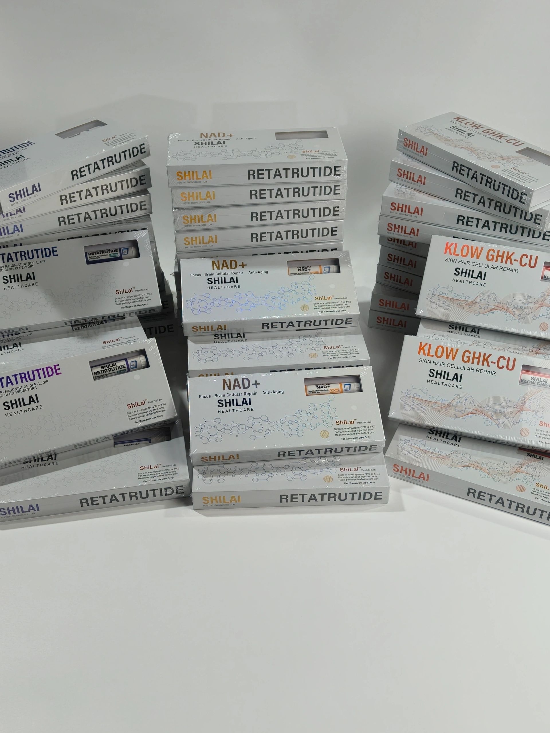 Retatrutide NAD+ KLOW GHK-CU ShiLai Healthcare product packaging range
